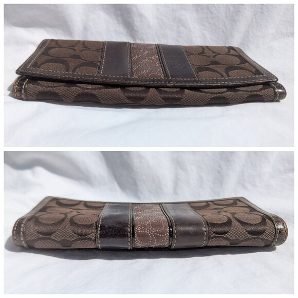 Vintage Coach Signature Stripe Canvas Leather Wallet Brown - Picture 3 of 12